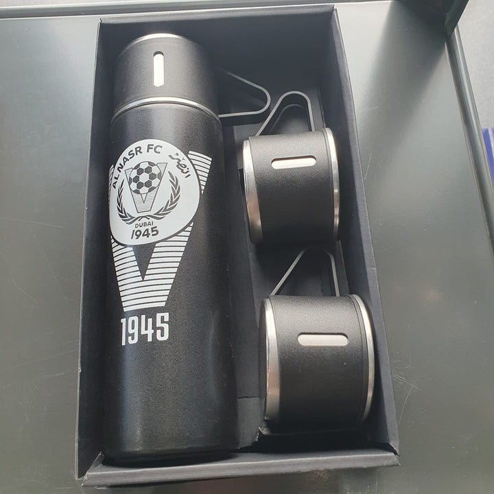 SET OF CUPS AND BOTTLE